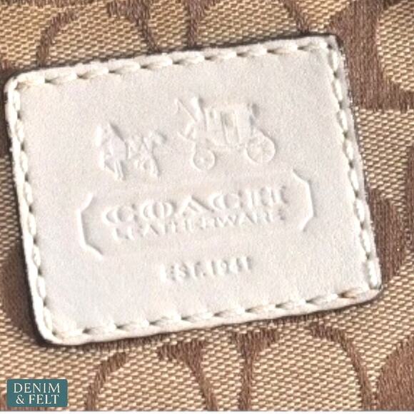 Coach Signature Canvas White Leather Trim Crossbody Shoulder Bag Lilac Lining - Picture 9 of 15